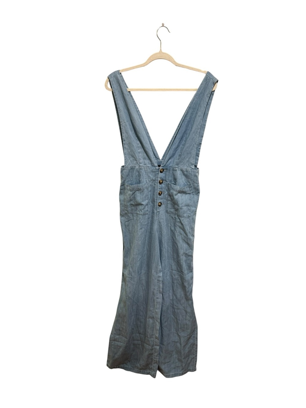 Forever 21 Light Blue Denim Button-Front Wide-Leg Overalls